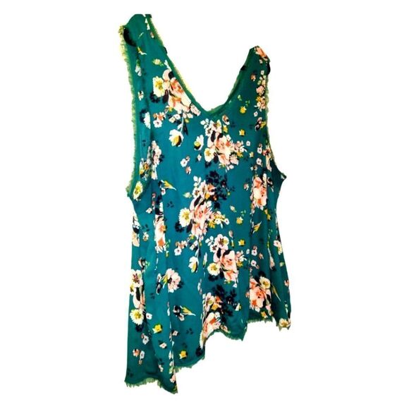 TORRID Teal Floral Georgette Raw Chiffon Trim Tank Top 4X - Picture 4 of 14